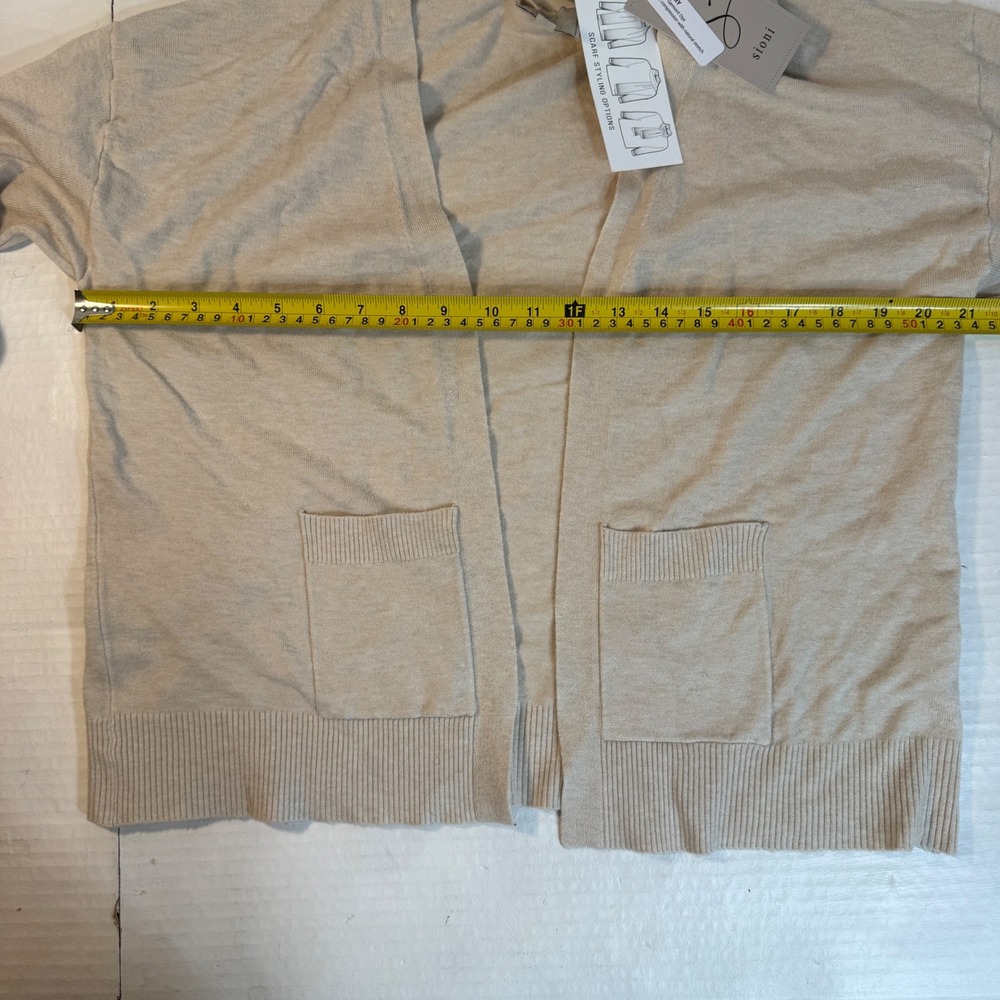 Sioni Womens Cardigan sz M Open Front Pockets Beige Scarf Styling Options light - Picture 6 of 16